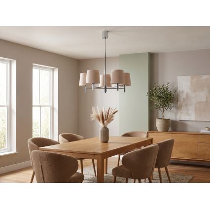 Brilagi - Lustre de haste MONTE 5x E27/60W/230V bege/cromado brilhante