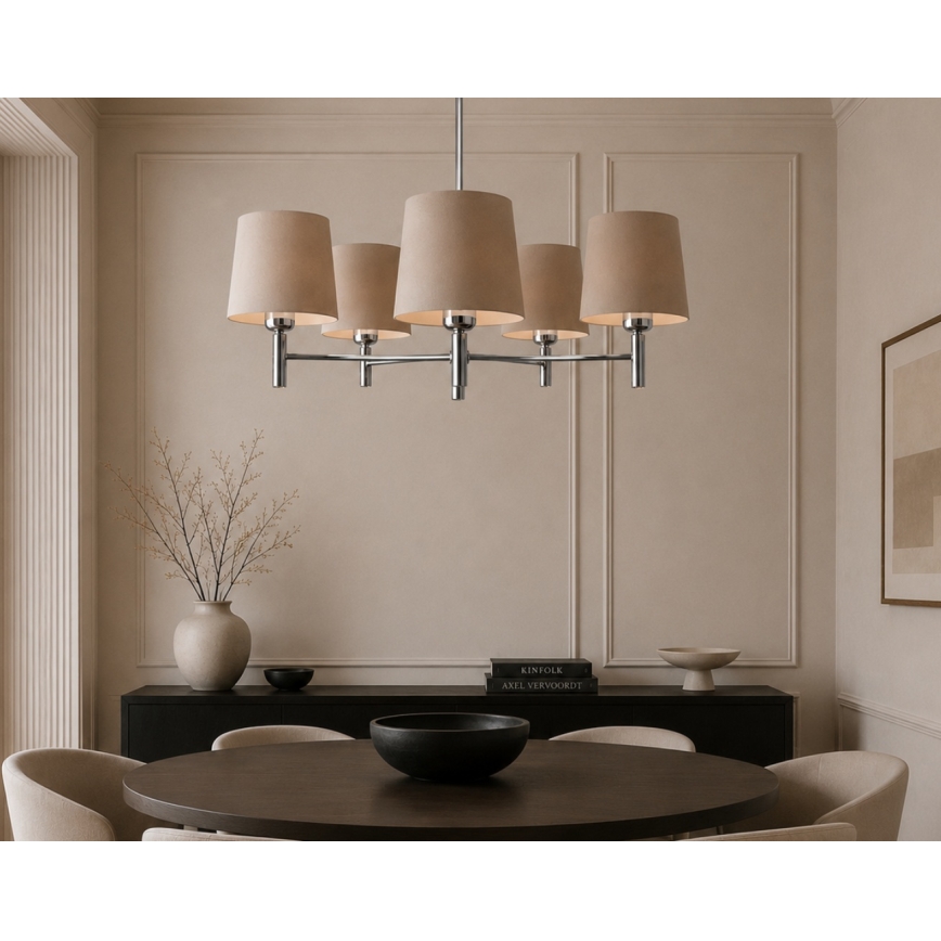 Brilagi - Lustre de haste MONTE 5x E27/60W/230V bege/cromado brilhante