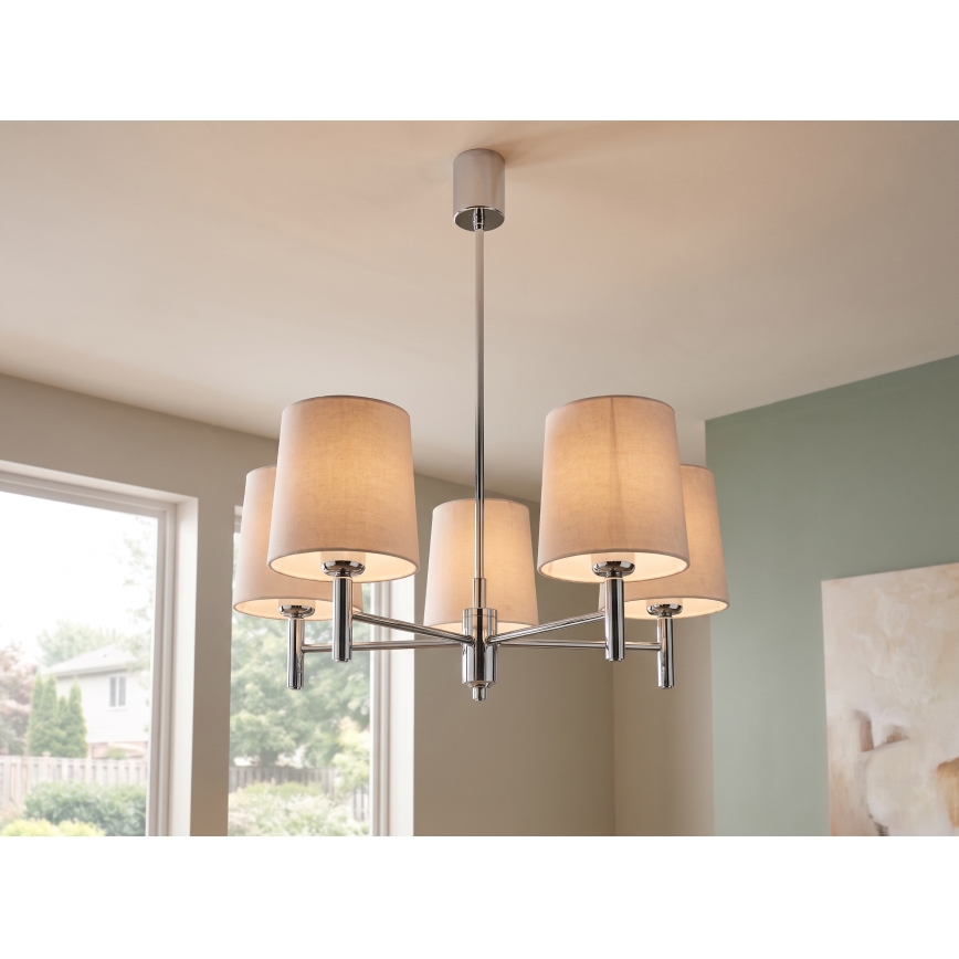 Brilagi - Lustre de haste MONTE 5x E27/60W/230V bege/cromado brilhante