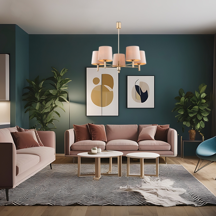 Brilagi - Lustre de haste MONTE 5xE27/15W/230V bege/dourado