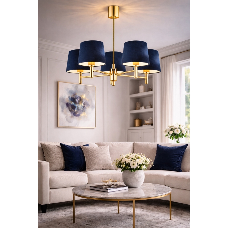 Brilagi - Lustre de haste MONTE 5xE27/60W/230V azul/dourado