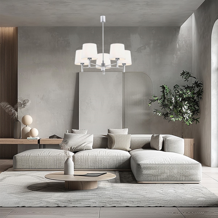 Brilagi - Lustre de haste MONTE 5xE27/60W/230V creme/cromado brilhante