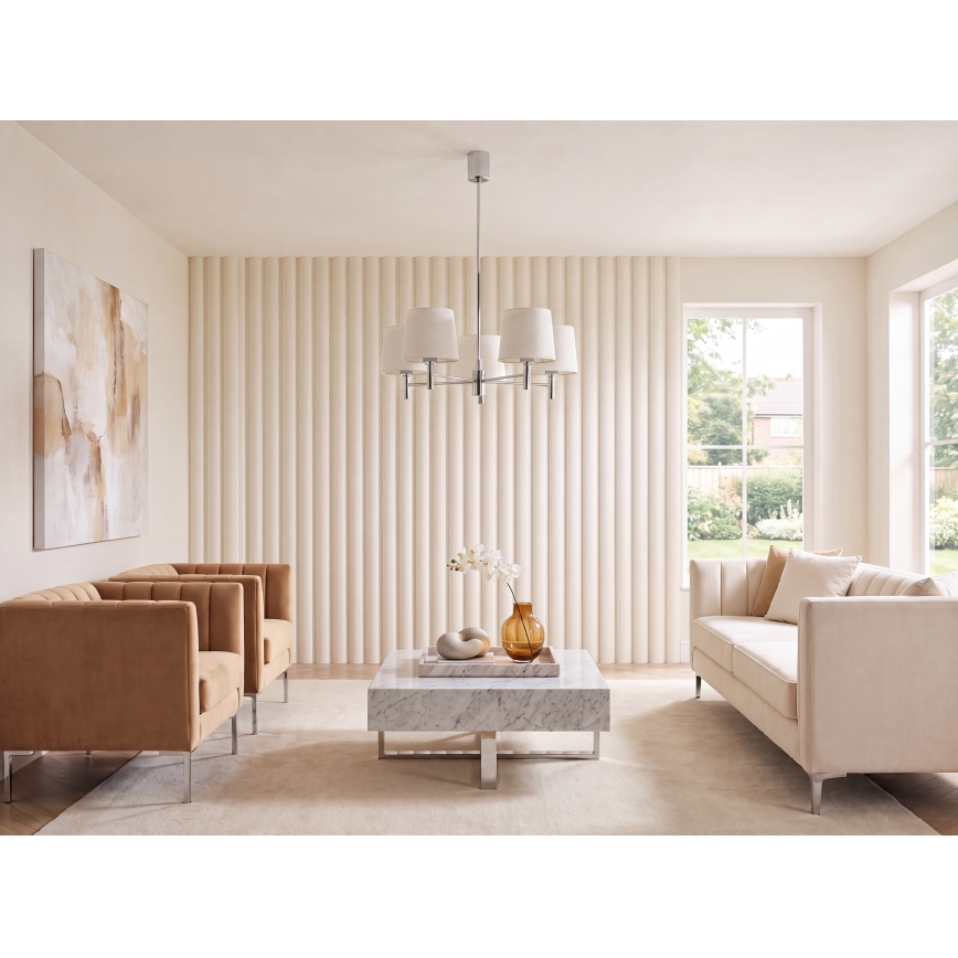 Brilagi - Lustre de haste MONTE 5xE27/60W/230V creme/cromado brilhante