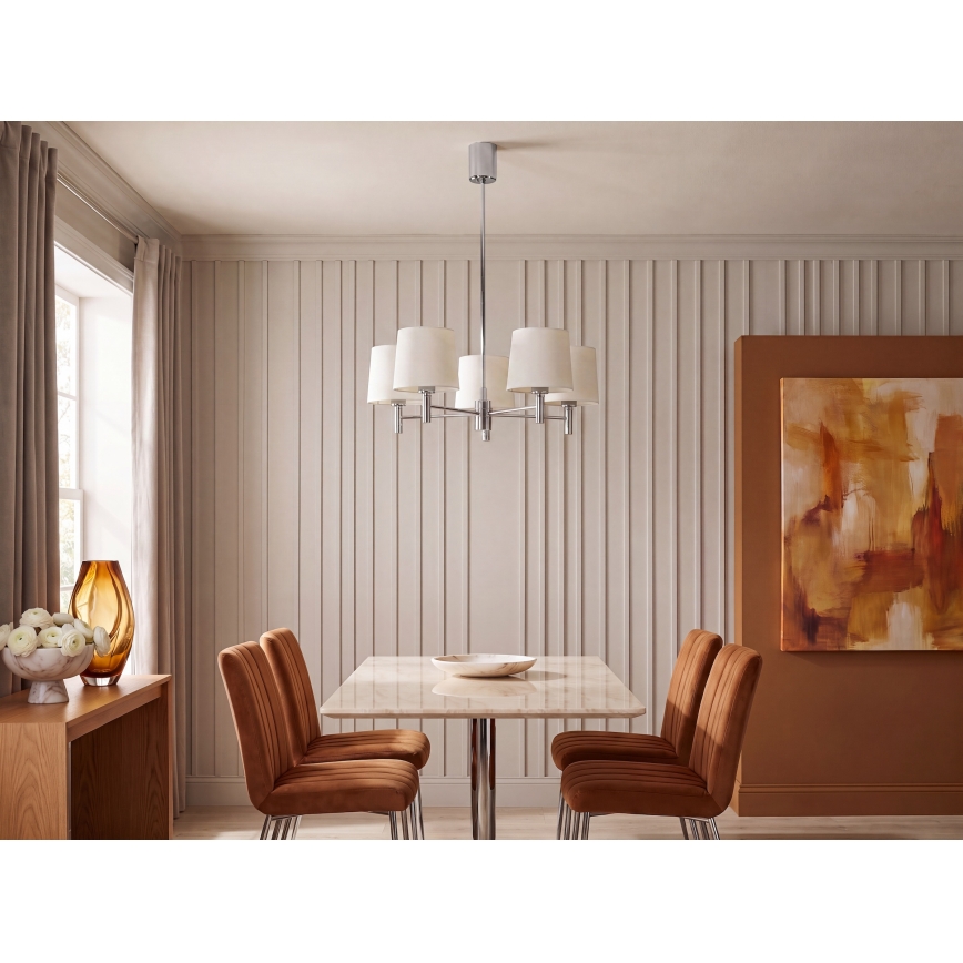 Brilagi - Lustre de haste MONTE 5xE27/60W/230V creme/cromado brilhante