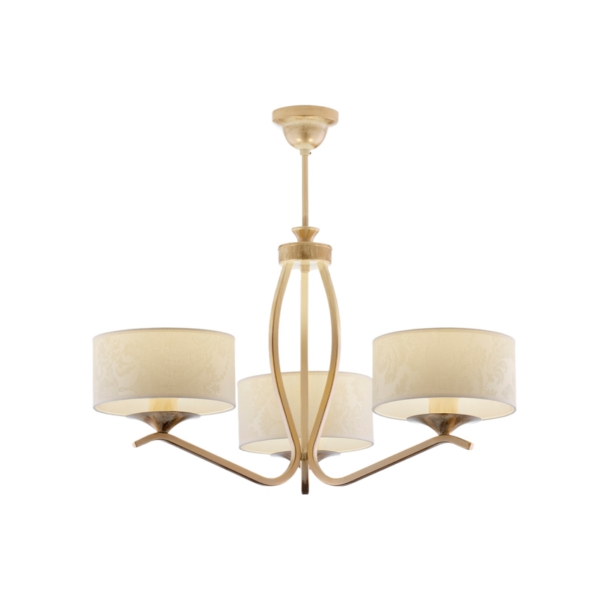Brilagi - Lustre de haste SAPHIRE 3xE27/15W/230V diâmetro 66 cm creme/dourado/pátina