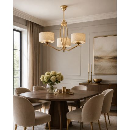 Brilagi - Lustre de haste SAPHIRE 3xE27/15W/230V diâmetro 66 cm creme/dourado/pátina