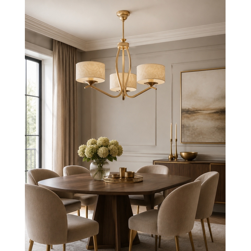 Brilagi - Lustre de haste SAPHIRE 3xE27/15W/230V diâmetro 66 cm creme/dourado/pátina