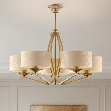 Brilagi - Lustre de haste SAPHIRE 5xE27/15W/230V Ø 66 cm creme/dourado/patina