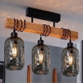 Brilagi - Lustre de montagem direta no teto WOOD GLASS 3xE27/60W/230V pinho/preto/cinza fumê