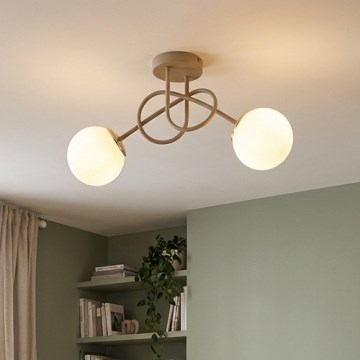 Brilagi - Lustre de montagem superficial 2xE27/60W/230V bege/dourado