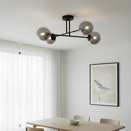 Brilagi - Lustre de sobrepor MALIVA 4xE14/15W/230V preto/fumado