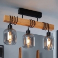 Brilagi - Lustre de sobrepor WOOD GLASS 3xE27/60W/230V pinho/preto/cinza fumê