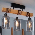 Brilagi - Lustre de sobrepor WOOD GLASS 3xE27/60W/230V pinho/preto/cinzento fumado