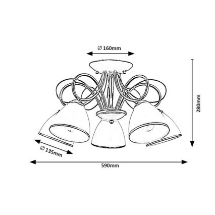 Brilagi - Lustre de tecto aplicado FRED 5xE27/60W/230V Ø 59 cm dourado