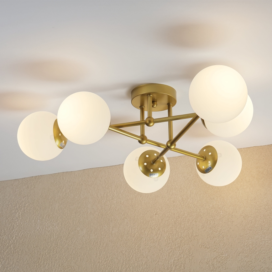 Brilagi - Lustre de tecto aplicado MALIVA 6xE14/15W/230V dourado/branco