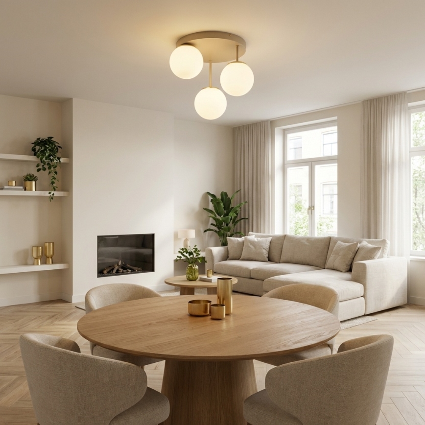 Brilagi - Lustre de tecto aplicado MILO ECRU 3xE27/60W/230V bege/dourado