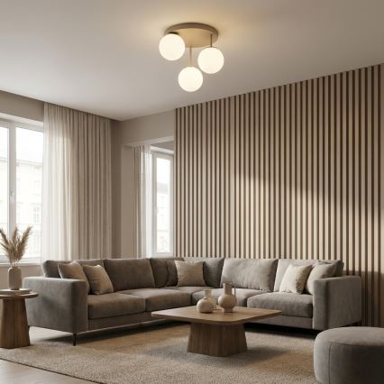 Brilagi - Lustre de tecto aplicado MILO ECRU 3xE27/60W/230V bege/dourado