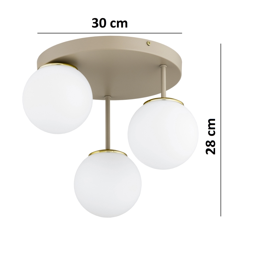 Brilagi - Lustre de tecto aplicado MILO ECRU 3xE27/60W/230V bege/dourado