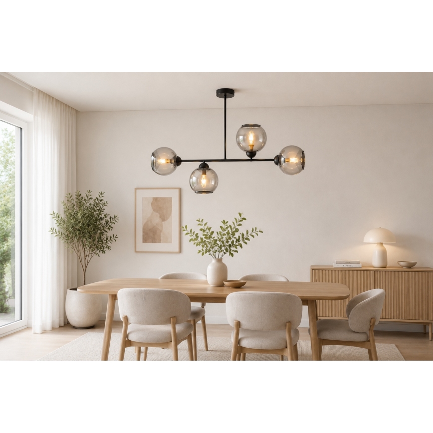 Brilagi - Lustre de tecto de montagem em superfície DIOR 4xE27/60W/230V preto/cinzento fumado