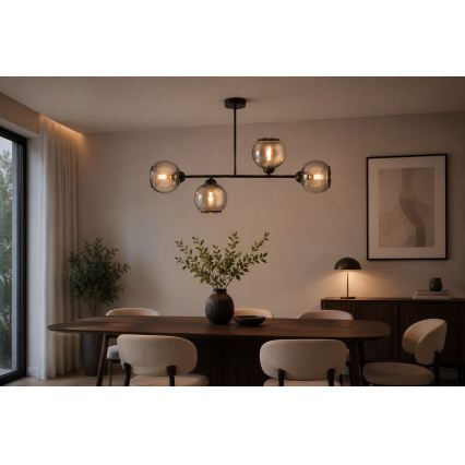 Brilagi - Lustre de tecto de montagem em superfície DIOR 4xE27/60W/230V preto/cinzento fumado