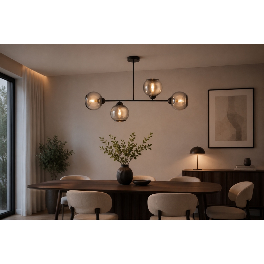 Brilagi - Lustre de tecto de montagem em superfície DIOR 4xE27/60W/230V preto/cinzento fumado