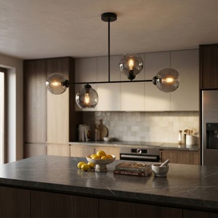 Brilagi - Lustre de tecto de montagem em superfície DIOR 4xE27/60W/230V preto/cinzento fumado