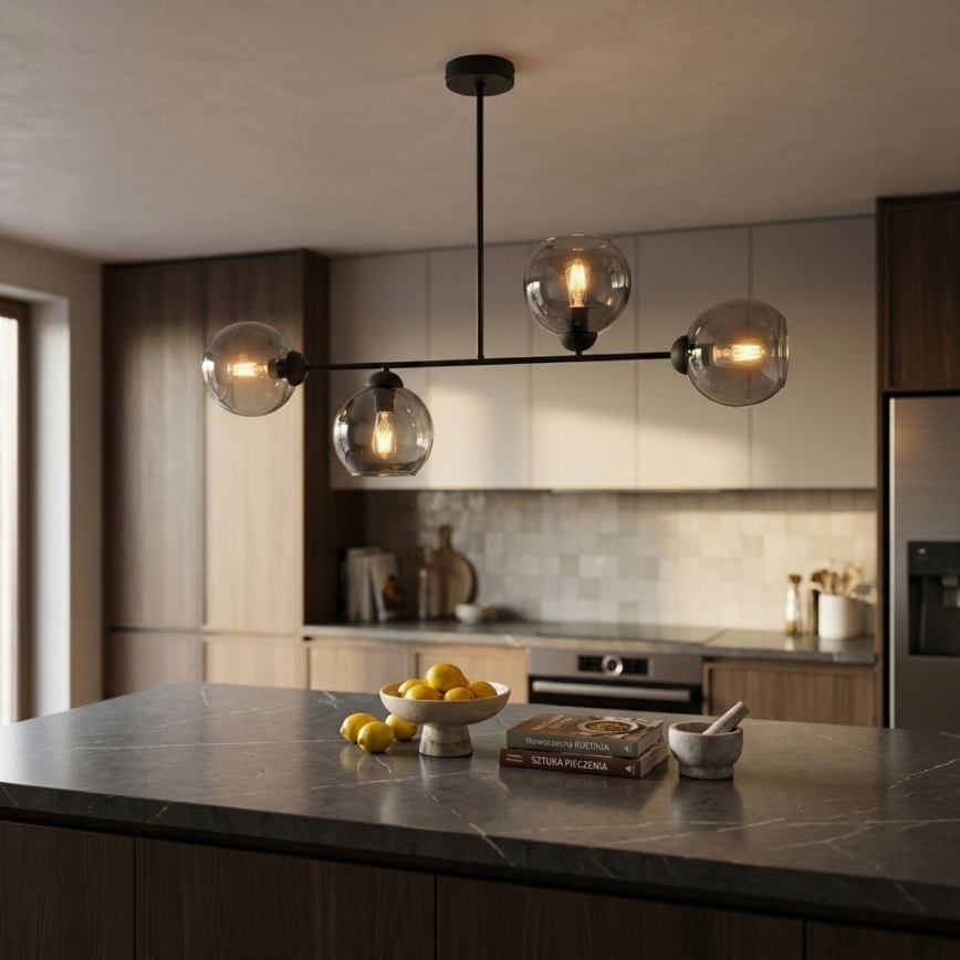Brilagi - Lustre de tecto de montagem em superfície DIOR 4xE27/60W/230V preto/cinzento fumado