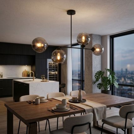Brilagi - Lustre de tecto de montagem em superfície DIOR 4xE27/60W/230V preto/cinzento fumado