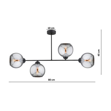 Brilagi - Lustre de tecto de montagem em superfície DIOR 4xE27/60W/230V preto/cinzento fumado