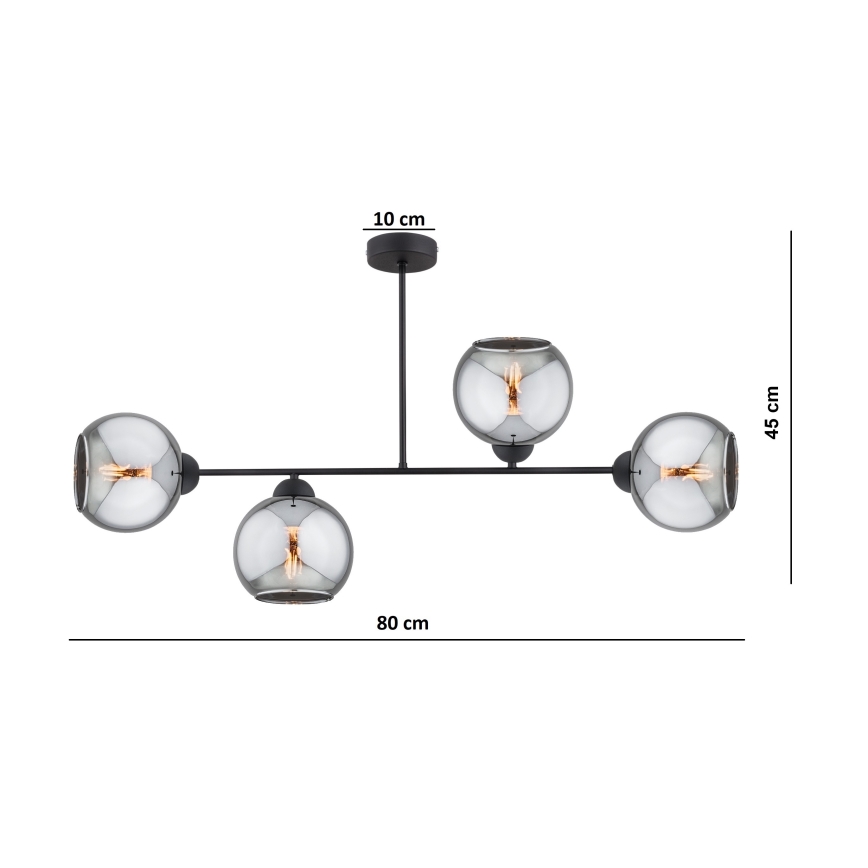 Brilagi - Lustre de tecto de montagem em superfície DIOR 4xE27/60W/230V preto/cinzento fumado