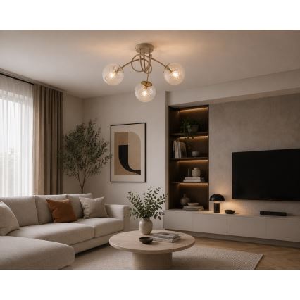 Brilagi - Lustre de Tecto de Montagem Superficial STELLA 3xE27/60W/230V bege/dourado