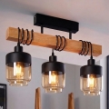 Brilagi - Lustre de tecto fixo WOOD GLASS 3xE27/60W/230V pinho/preto/castanho fumado