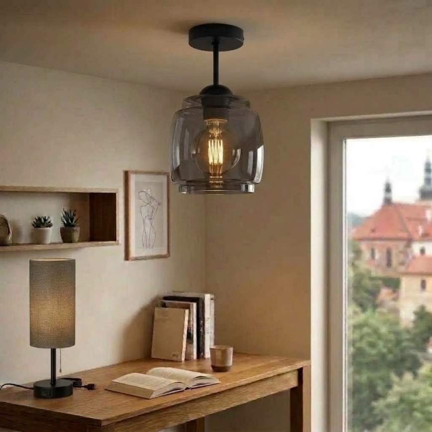 BRILAGI - Lustre LED sobreposto RETRO GLASS 1xE27/60W/230V Ø 26 cm preto/cinza fumê