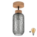 BRILAGI - Lustre de tecto LED de montagem em superfície RETRO GLASS 1xE27/60W/230V Ø 14 cm carvalho/cinzento fumê