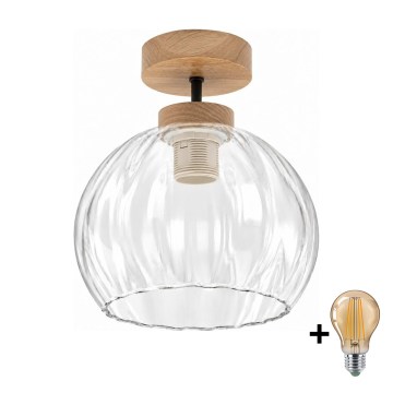 BRILAGI - Lustre de tecto LED de superfície RETRO GLASS 1xE27/60W/230V Ø 25 cm carvalho/transparente