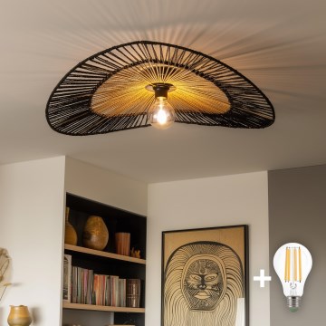 Brilagi - Lustre de Tecto LED Sobreposto CERIA BOHO 1xE27/40W/230V Ø 80 cm preto/castanho
