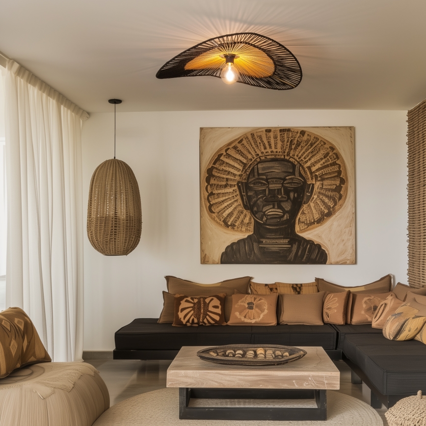 Brilagi - Lustre de Tecto LED Sobreposto CERIA BOHO 1xE27/40W/230V Ø 80 cm preto/castanho