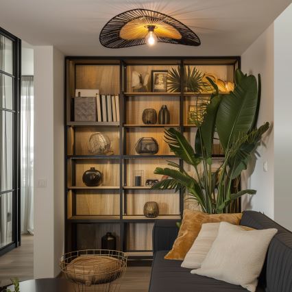 Brilagi - Lustre de Tecto LED Sobreposto CERIA BOHO 1xE27/40W/230V Ø 80 cm preto/castanho