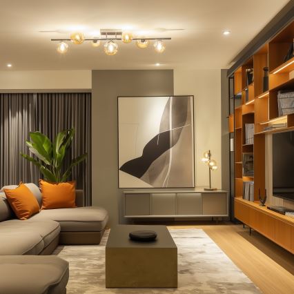 Brilagi - Lustre de tecto sobreposto LED MILLA 7xG9/3W/230V preto cromado/dourado