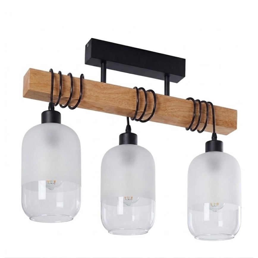 BRILAGI - Lustre de tecto sobreposto WOOD GLASS 3xE27/60W/230V pinho/preto/branco