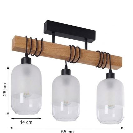 BRILAGI - Lustre de tecto sobreposto WOOD GLASS 3xE27/60W/230V pinho/preto/branco