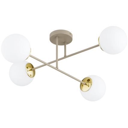 Brilagi - Lustre de teto aplicado MILO ECRU 4xE27/60W/230V bege/dourado
