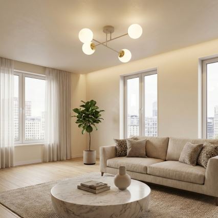 Brilagi - Lustre de teto aplicado MILO ECRU 4xE27/60W/230V bege/dourado