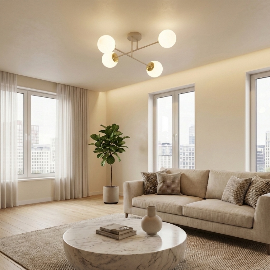 Brilagi - Lustre de teto aplicado MILO ECRU 4xE27/60W/230V bege/dourado