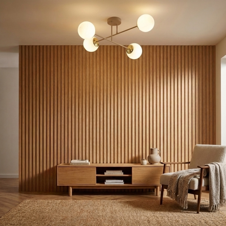 Brilagi - Lustre de teto aplicado MILO ECRU 4xE27/60W/230V bege/dourado