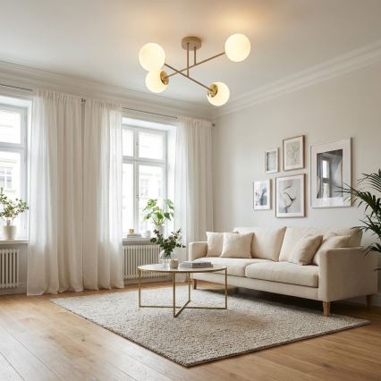 Brilagi - Lustre de teto aplicado MILO ECRU 4xE27/60W/230V bege/dourado
