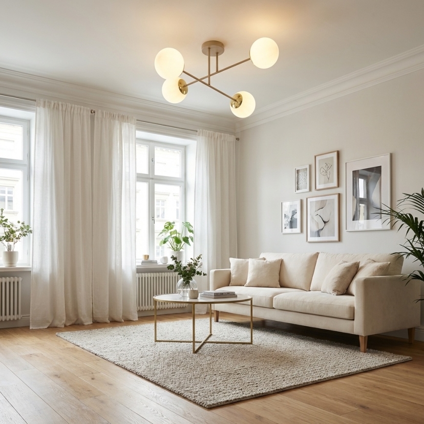 Brilagi - Lustre de teto aplicado MILO ECRU 4xE27/60W/230V bege/dourado