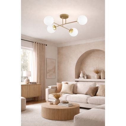 Brilagi - Lustre de teto aplicado MILO ECRU 4xE27/60W/230V bege/dourado