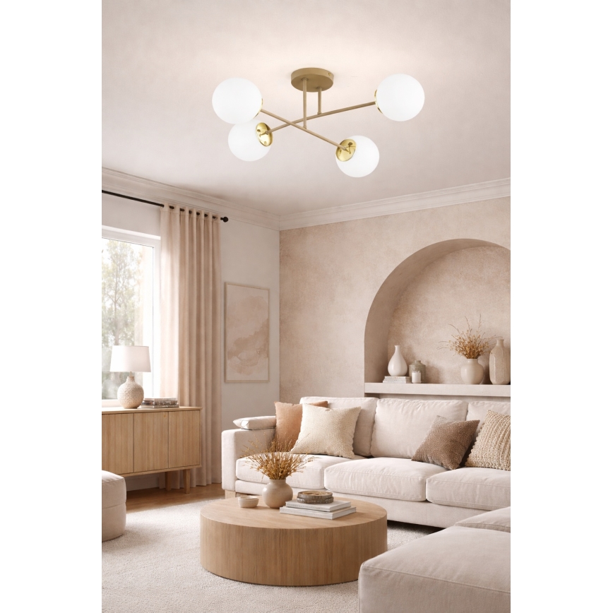 Brilagi - Lustre de teto aplicado MILO ECRU 4xE27/60W/230V bege/dourado