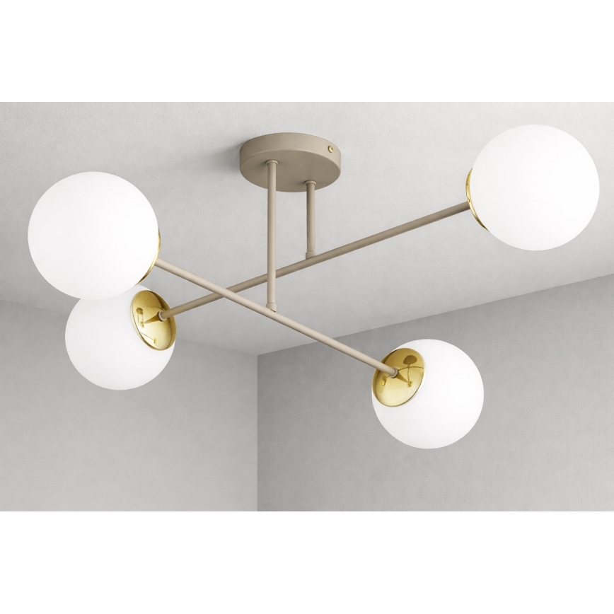 Brilagi - Lustre de teto aplicado MILO ECRU 4xE27/60W/230V bege/dourado